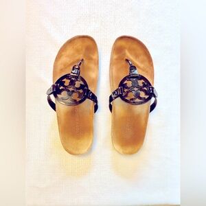 Tory Burch Miller Cloud Patent Leather Black and Cork Sandals